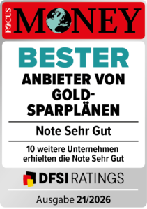 FOCUS MONEY / DFSI: Bester Anbieter von Goldsparplänen, Note Sehr gut (Ausgabe 21/2026)
