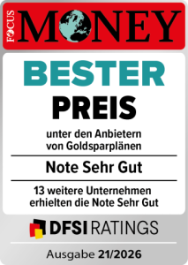 FOCUS MONEY / DFSI: Bester Preis unter den Anbietern von Goldsparplänen, Note Sehr gut (Ausgabe 21/2026)